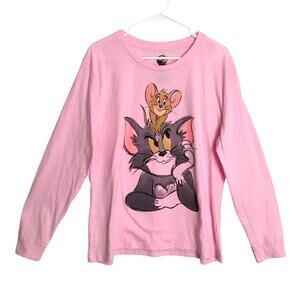 Tom & Jerry Classic Cartoon Characters Pink Long Sleeve Shirt XXXL